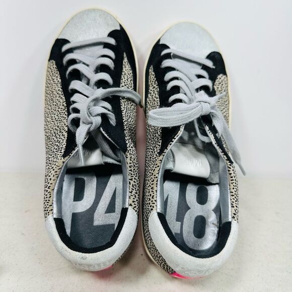 P448 Womens Black Leopard Print Lace Up Low Top You Can Surf Later Sneakers 37-6 - Picture 6 of 8